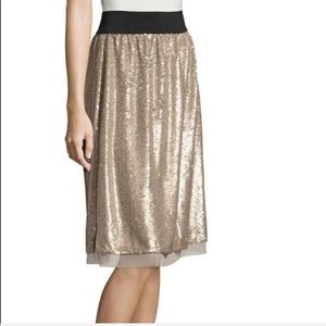 Free People Taupe Sequin MIDI  Skirt